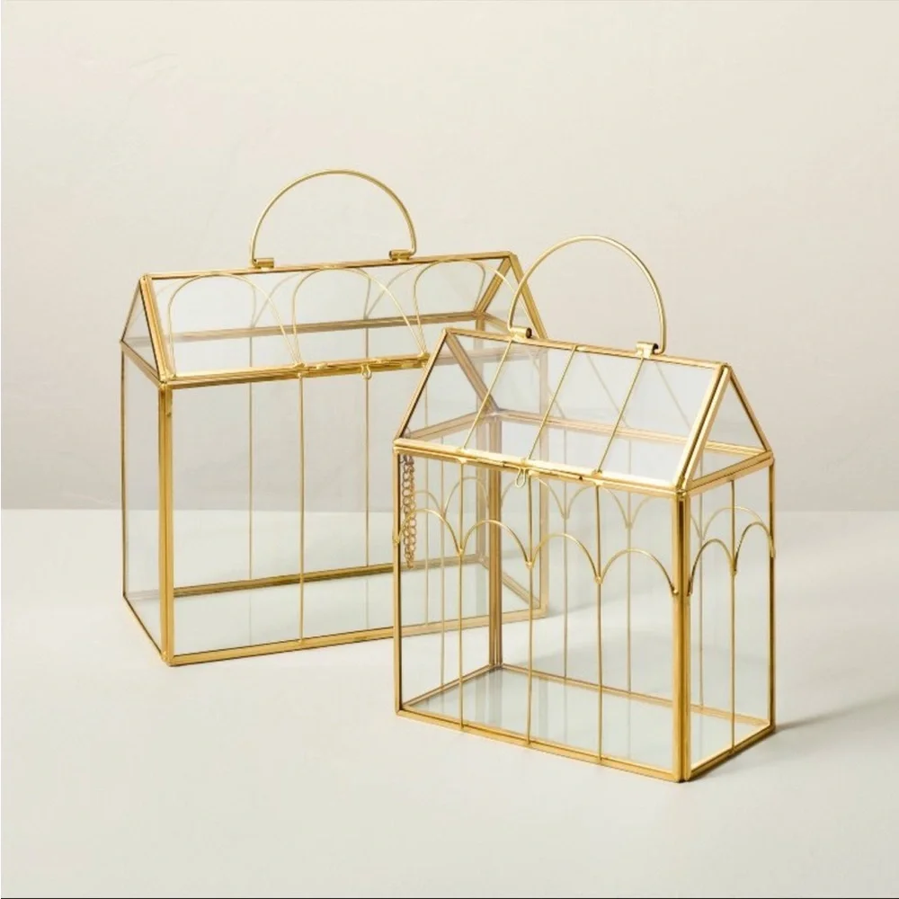 Hearth & Hand Large Scalloped Brass m Decorative Glass Greenhouse NWT